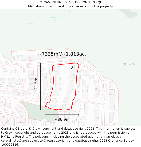 2, CAMBOURNE DRIVE, BOLTON, BL3 4QF: Plot and title map