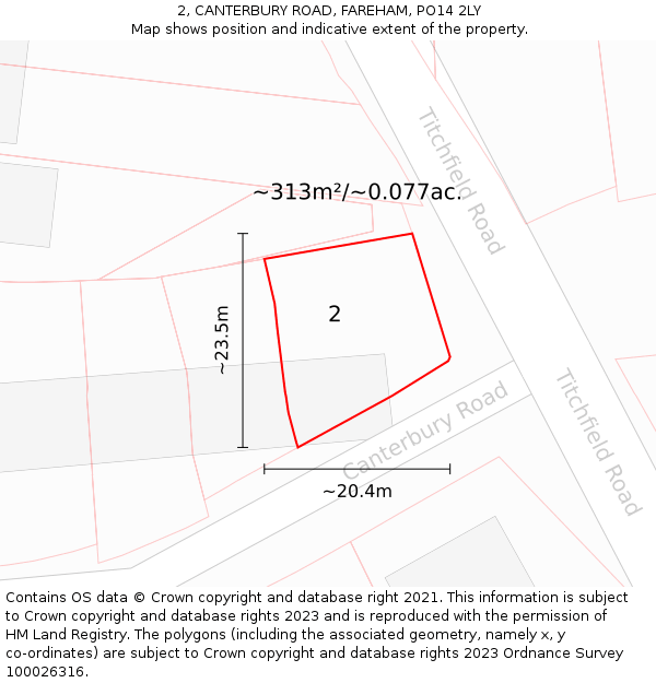 2, CANTERBURY ROAD, FAREHAM, PO14 2LY: Plot and title map