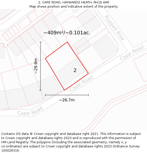 2, CAPE ROAD, HAYWARDS HEATH, RH16 4AR: Plot and title map