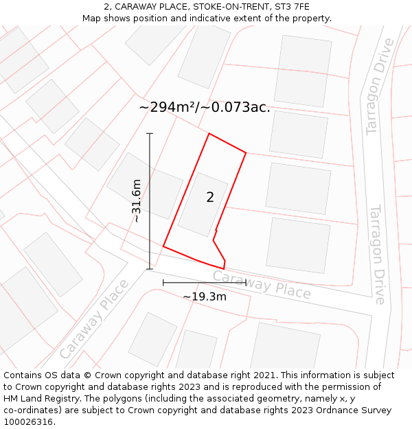 2, CARAWAY PLACE, STOKE-ON-TRENT, ST3 7FE: Plot and title map