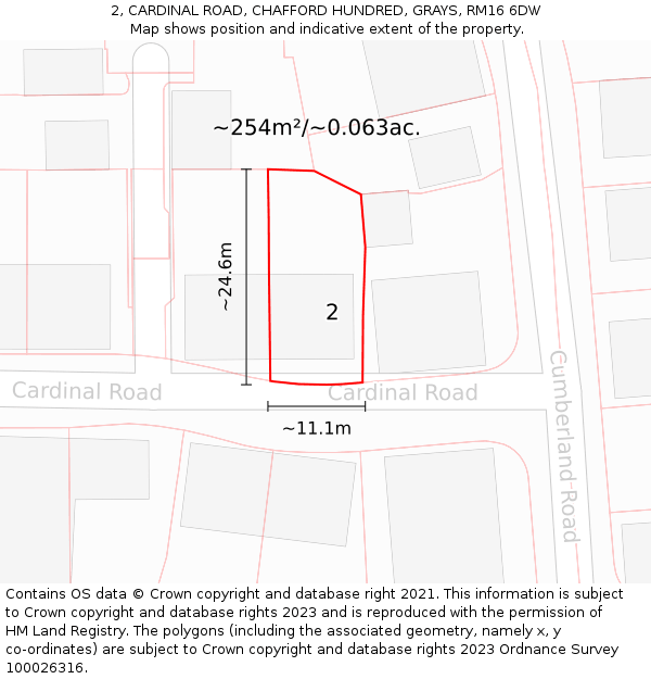 2, CARDINAL ROAD, CHAFFORD HUNDRED, GRAYS, RM16 6DW: Plot and title map