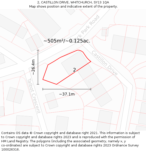 2, CASTILLON DRIVE, WHITCHURCH, SY13 1QA: Plot and title map