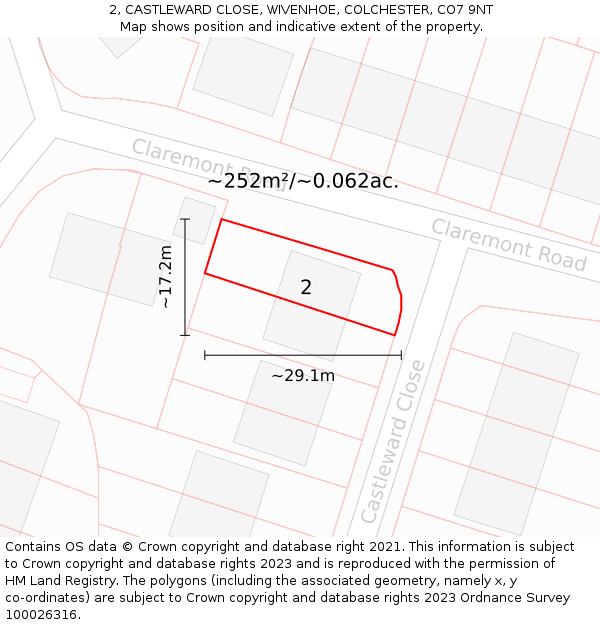 2, CASTLEWARD CLOSE, WIVENHOE, COLCHESTER, CO7 9NT: Plot and title map