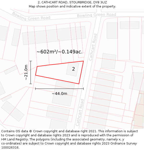 2, CATHCART ROAD, STOURBRIDGE, DY8 3UZ: Plot and title map
