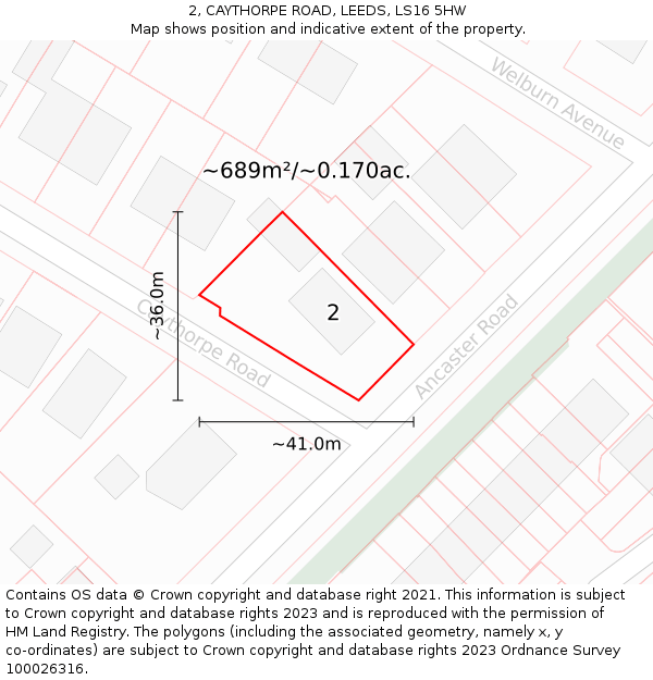 2, CAYTHORPE ROAD, LEEDS, LS16 5HW: Plot and title map