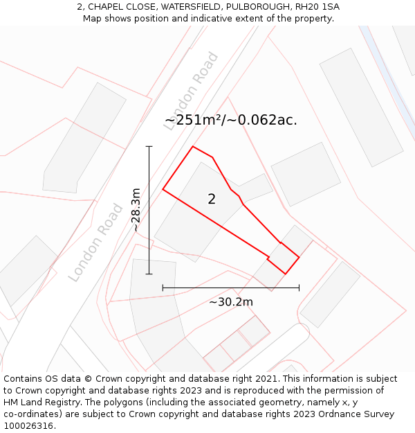 2, CHAPEL CLOSE, WATERSFIELD, PULBOROUGH, RH20 1SA: Plot and title map