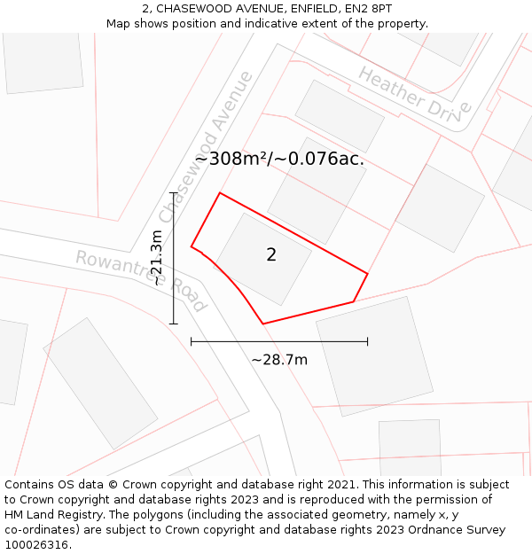 2, CHASEWOOD AVENUE, ENFIELD, EN2 8PT: Plot and title map