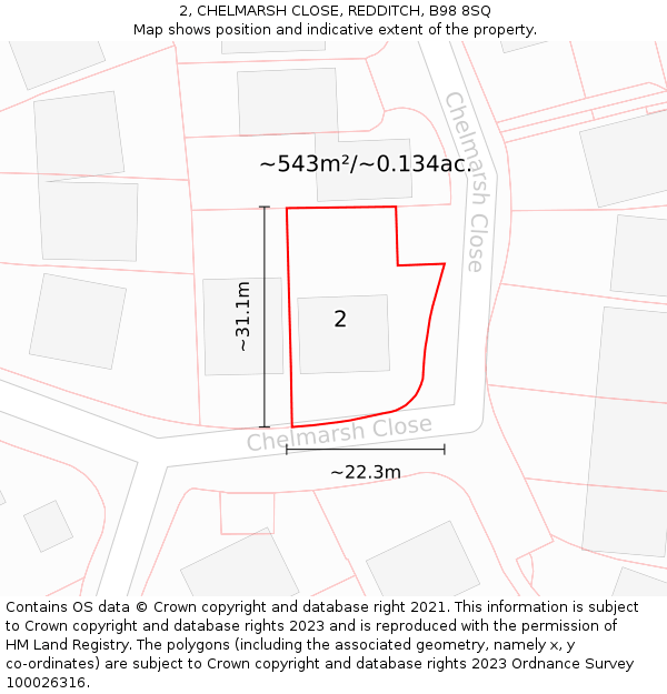 2, CHELMARSH CLOSE, REDDITCH, B98 8SQ: Plot and title map