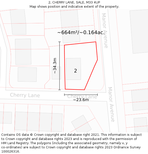 2, CHERRY LANE, SALE, M33 4UP: Plot and title map