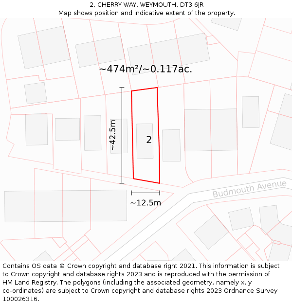 2, CHERRY WAY, WEYMOUTH, DT3 6JR: Plot and title map