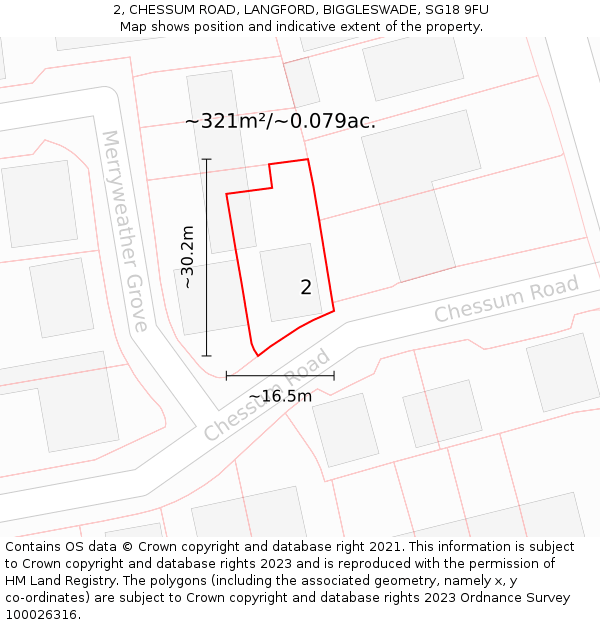 2, CHESSUM ROAD, LANGFORD, BIGGLESWADE, SG18 9FU: Plot and title map