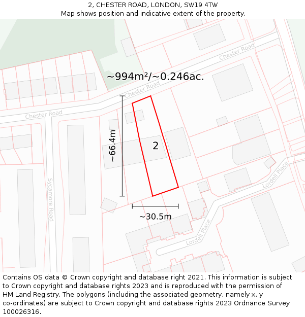 2, CHESTER ROAD, LONDON, SW19 4TW: Plot and title map