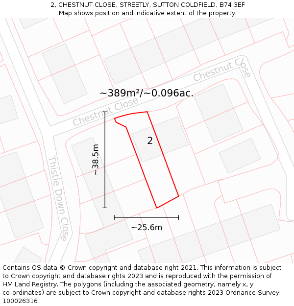 2, CHESTNUT CLOSE, STREETLY, SUTTON COLDFIELD, B74 3EF: Plot and title map