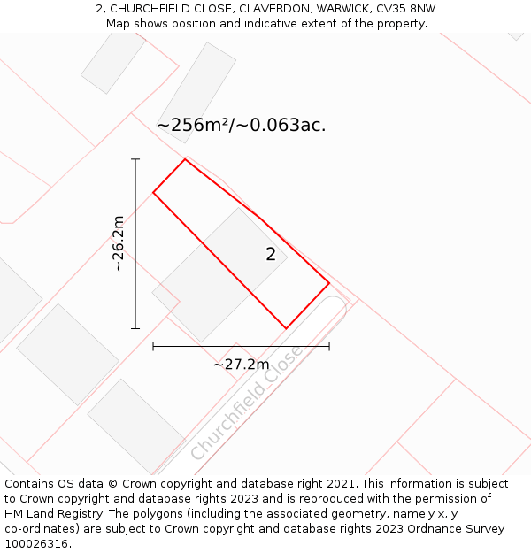 2, CHURCHFIELD CLOSE, CLAVERDON, WARWICK, CV35 8NW: Plot and title map