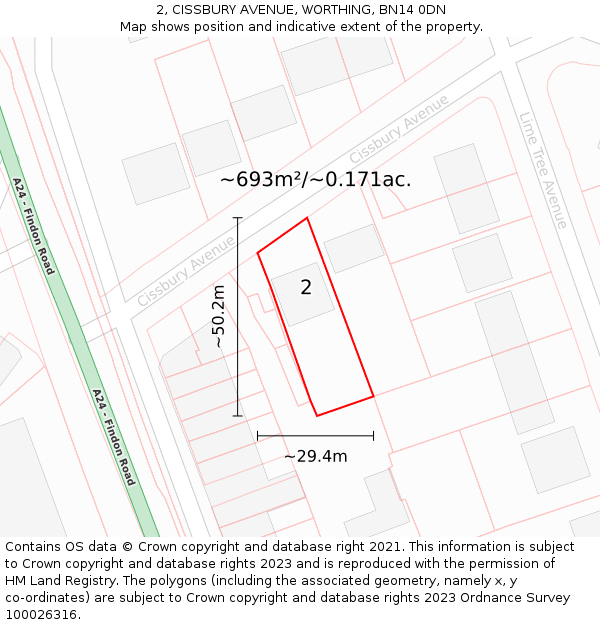 2, CISSBURY AVENUE, WORTHING, BN14 0DN: Plot and title map
