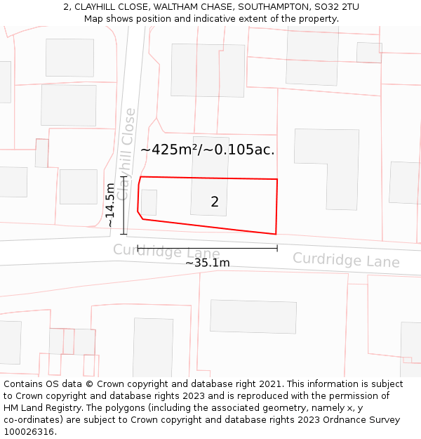 2, CLAYHILL CLOSE, WALTHAM CHASE, SOUTHAMPTON, SO32 2TU: Plot and title map