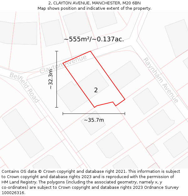 2, CLAYTON AVENUE, MANCHESTER, M20 6BN: Plot and title map
