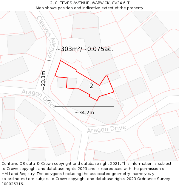 2, CLEEVES AVENUE, WARWICK, CV34 6LT: Plot and title map