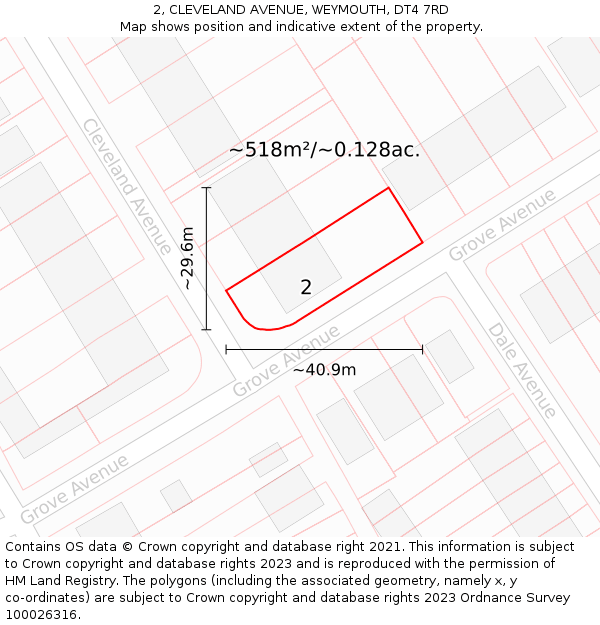 2, CLEVELAND AVENUE, WEYMOUTH, DT4 7RD: Plot and title map