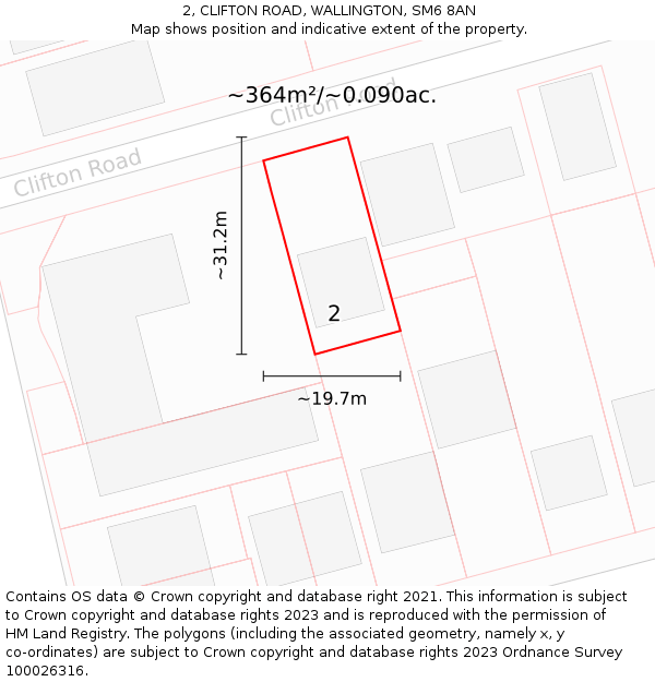 2, CLIFTON ROAD, WALLINGTON, SM6 8AN: Plot and title map