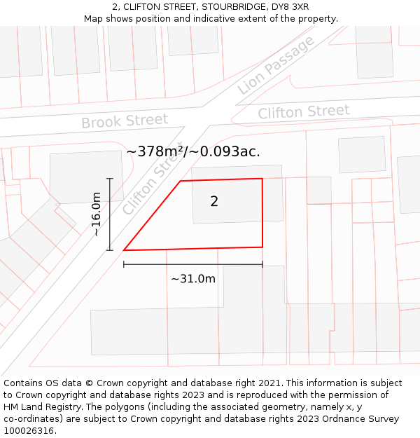 2, CLIFTON STREET, STOURBRIDGE, DY8 3XR: Plot and title map