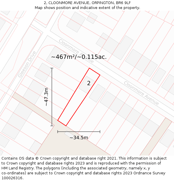 2, CLOONMORE AVENUE, ORPINGTON, BR6 9LF: Plot and title map