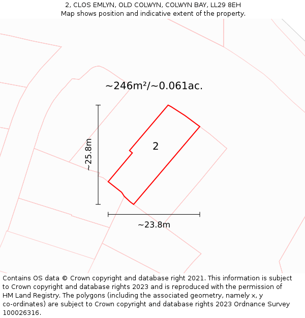 2, CLOS EMLYN, OLD COLWYN, COLWYN BAY, LL29 8EH: Plot and title map