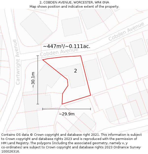 2, COBDEN AVENUE, WORCESTER, WR4 0NA: Plot and title map