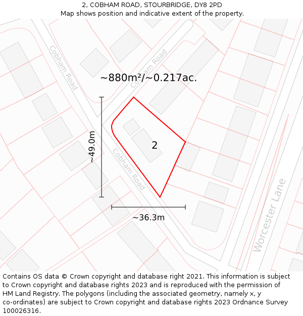 2, COBHAM ROAD, STOURBRIDGE, DY8 2PD: Plot and title map