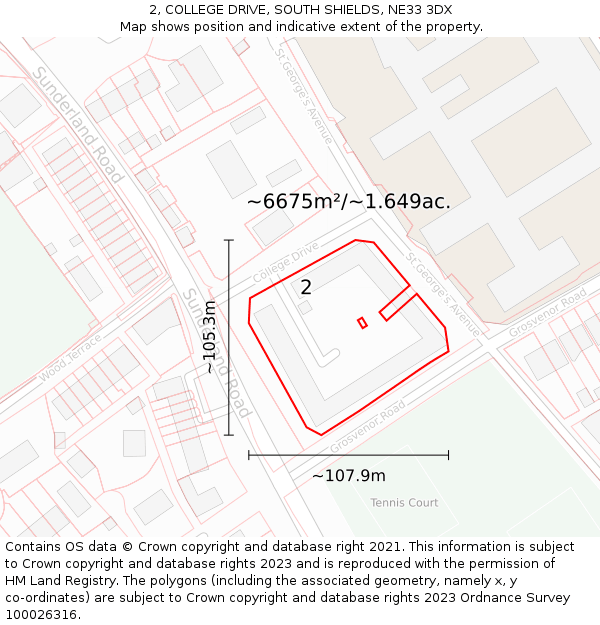 2, COLLEGE DRIVE, SOUTH SHIELDS, NE33 3DX: Plot and title map
