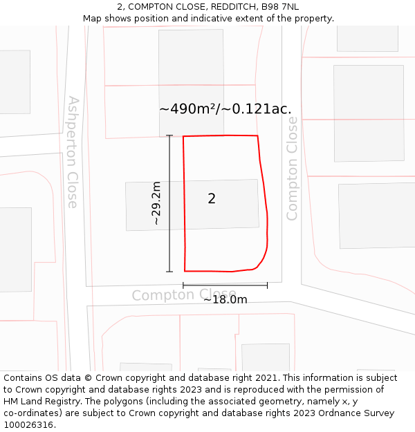 2, COMPTON CLOSE, REDDITCH, B98 7NL: Plot and title map