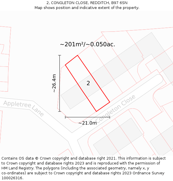 2, CONGLETON CLOSE, REDDITCH, B97 6SN: Plot and title map