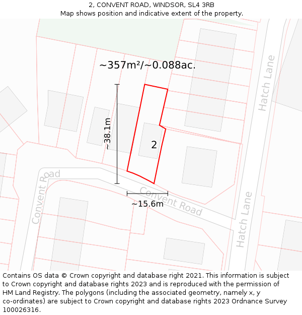 2, CONVENT ROAD, WINDSOR, SL4 3RB: Plot and title map