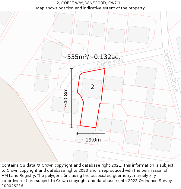 2, CORFE WAY, WINSFORD, CW7 1LU: Plot and title map