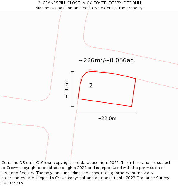 2, CRANESBILL CLOSE, MICKLEOVER, DERBY, DE3 0HH: Plot and title map