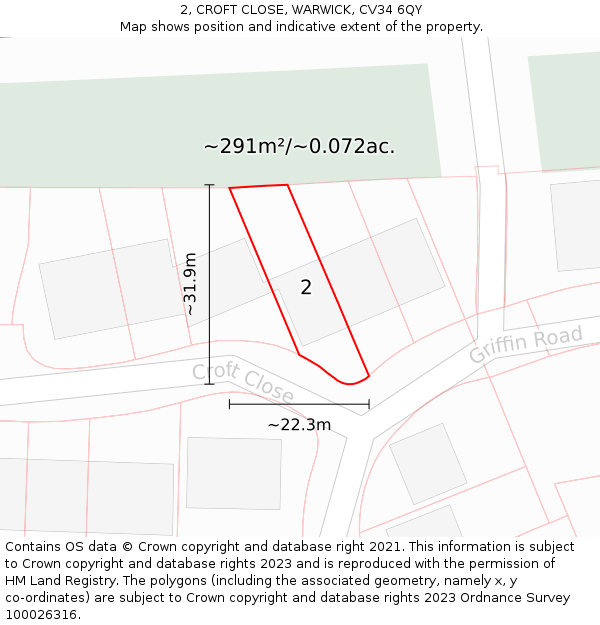 2, CROFT CLOSE, WARWICK, CV34 6QY: Plot and title map