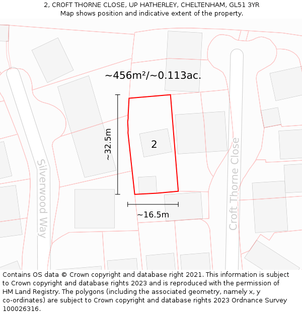 2, CROFT THORNE CLOSE, UP HATHERLEY, CHELTENHAM, GL51 3YR: Plot and title map