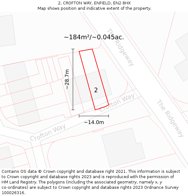 2, CROFTON WAY, ENFIELD, EN2 8HX: Plot and title map