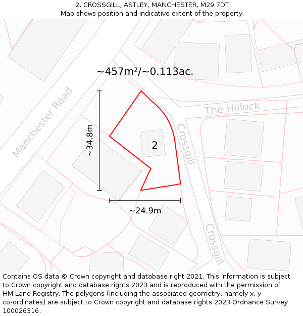 2, CROSSGILL, ASTLEY, MANCHESTER, M29 7DT: Plot and title map
