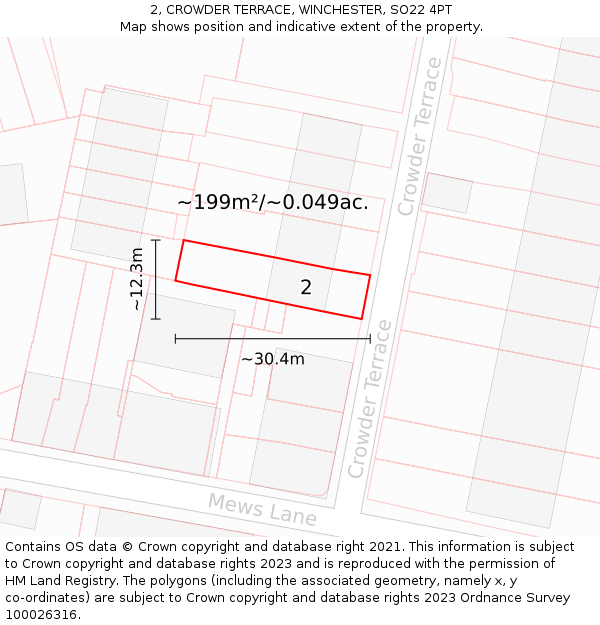 2, CROWDER TERRACE, WINCHESTER, SO22 4PT: Plot and title map