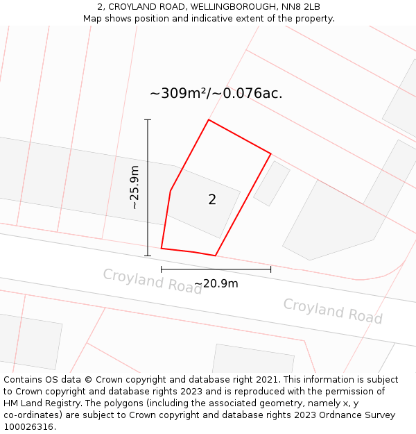 2, CROYLAND ROAD, WELLINGBOROUGH, NN8 2LB: Plot and title map