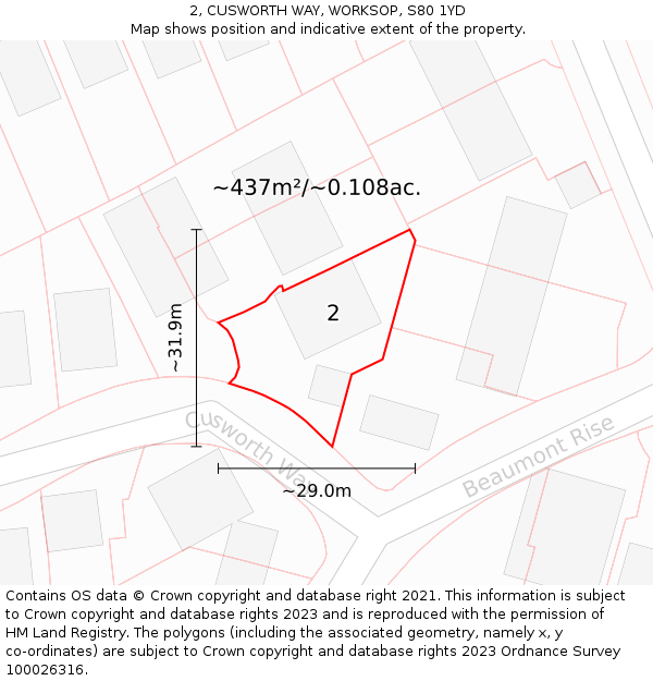 2, CUSWORTH WAY, WORKSOP, S80 1YD: Plot and title map