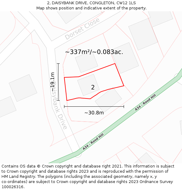 2, DAISYBANK DRIVE, CONGLETON, CW12 1LS: Plot and title map