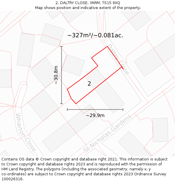 2, DALTRY CLOSE, YARM, TS15 9XQ: Plot and title map