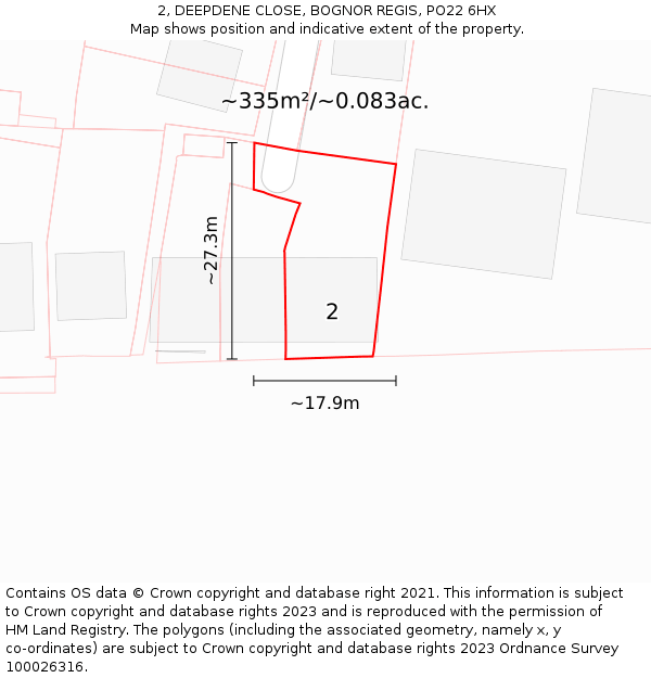 2, DEEPDENE CLOSE, BOGNOR REGIS, PO22 6HX: Plot and title map