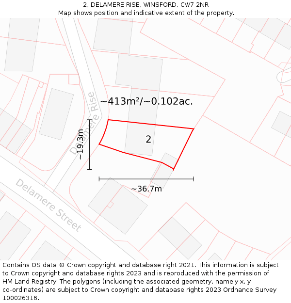 2, DELAMERE RISE, WINSFORD, CW7 2NR: Plot and title map