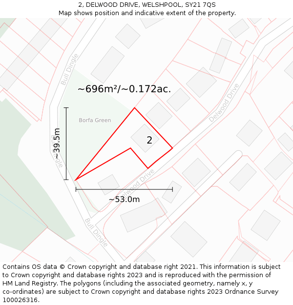 2, DELWOOD DRIVE, WELSHPOOL, SY21 7QS: Plot and title map