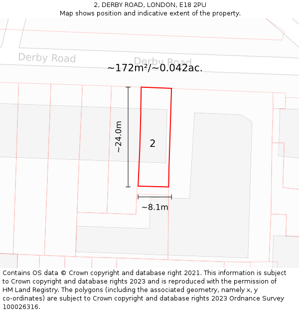2, DERBY ROAD, LONDON, E18 2PU: Plot and title map