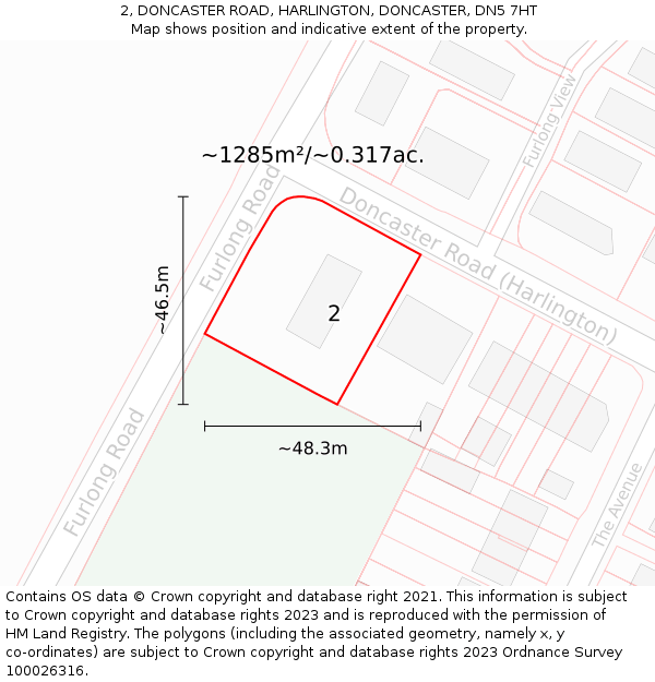 2, DONCASTER ROAD, HARLINGTON, DONCASTER, DN5 7HT: Plot and title map