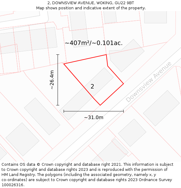 2, DOWNSVIEW AVENUE, WOKING, GU22 9BT: Plot and title map